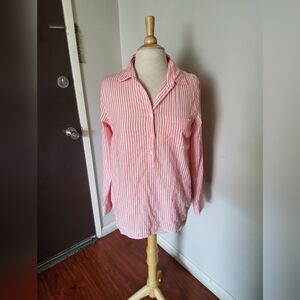 j crew boyfriend fit 3/4 Button-down  Peach/ White Striped Summer  Shirt S 4